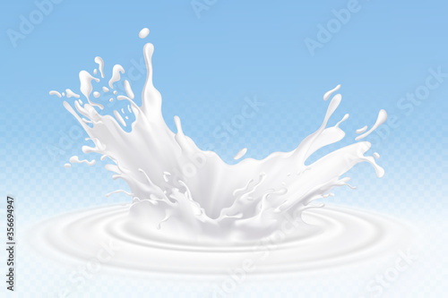 Vector realistic milk or yogurt splashes, flowing cream, abstract white blots, milk isolated on blue background. Design of natural, organic dairy products. Eps 10