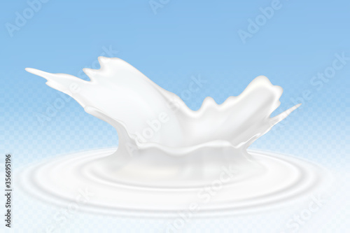 Vector realistic milk or yogurt splashes, flowing cream, abstract white blots, milk isolated on blue background. Design of natural, organic dairy products. Eps 10