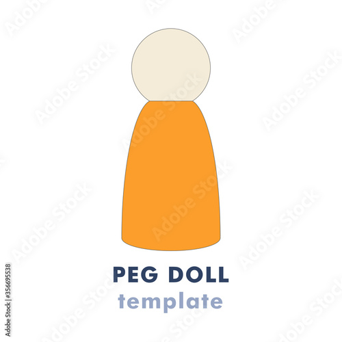 Isolated profile of wooden peg doll on white background 