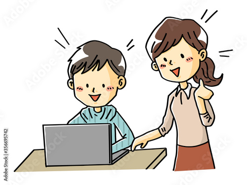 プログラミンを勉強する生徒と教師