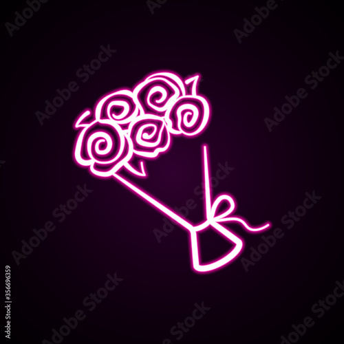 Vector illustration of a bouquet of flowers hand-drawn. Vector neon icon pink line isolated on black background for design