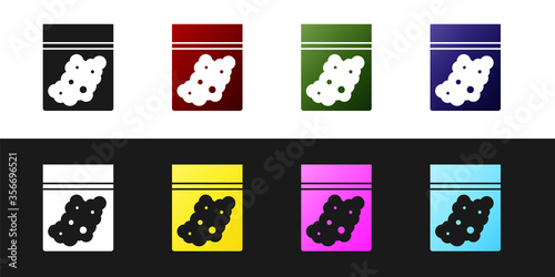 Set Plastic bag of medicinal cannabis icon isolated on black and white background. Health danger. Vector Illustration