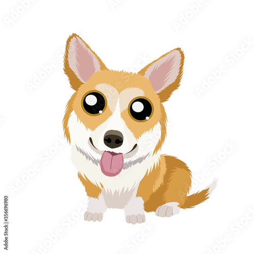 Vector illustration of cute red pembroke welsh corgi with big head isolated on white background © juliabelkina