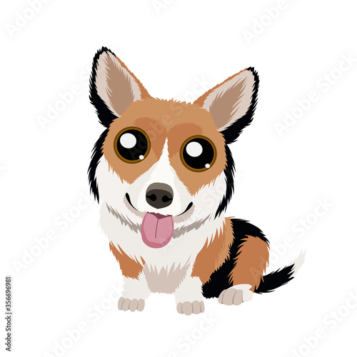 Vector illustration of a funny black welsh corgi pembroke isolated on white background