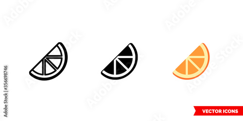 Orange slice icon of 3 types. Isolated vector sign symbol.