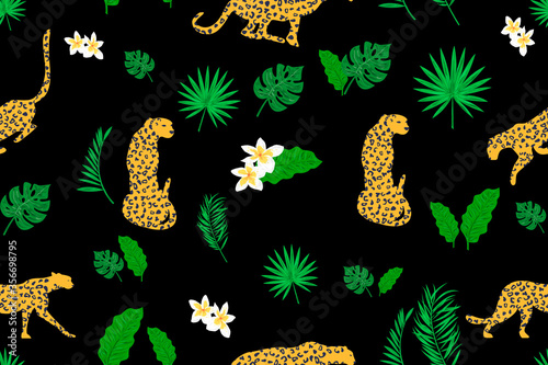 seamless pattern with flowers and tiger