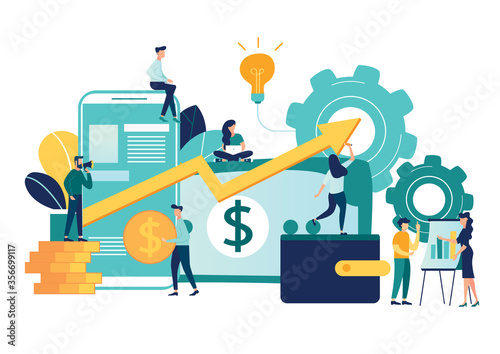 vector illustration of virtual business assistant. flat icon on smartphone is merged all accounts, money, cards investment management. graphic design business concept mobile assistant, mobile banking.