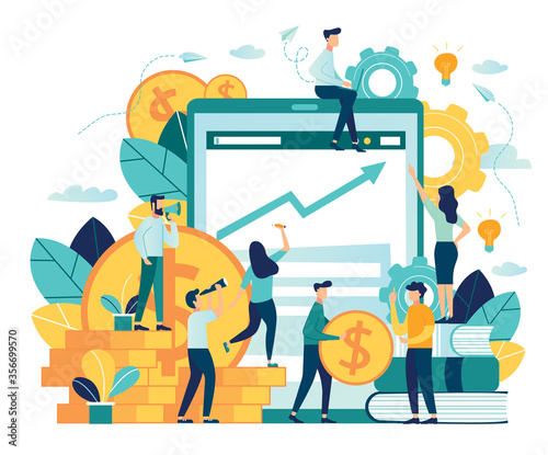 vector illustration of virtual business assistant. flat icon on smartphone is merged all accounts, money, cards investment management. graphic design business concept mobile assistant, mobile banking.