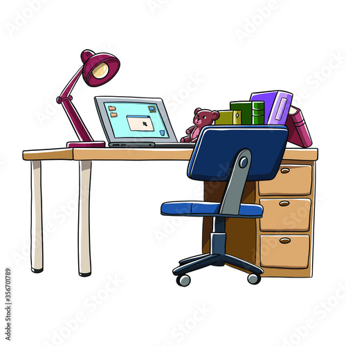 Mesa con un ordenador portatil y libros