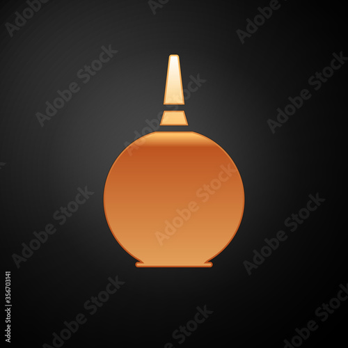 Gold Enema icon isolated on black background. Enema with a plastic tip. Medical pear. Vector Illustration.