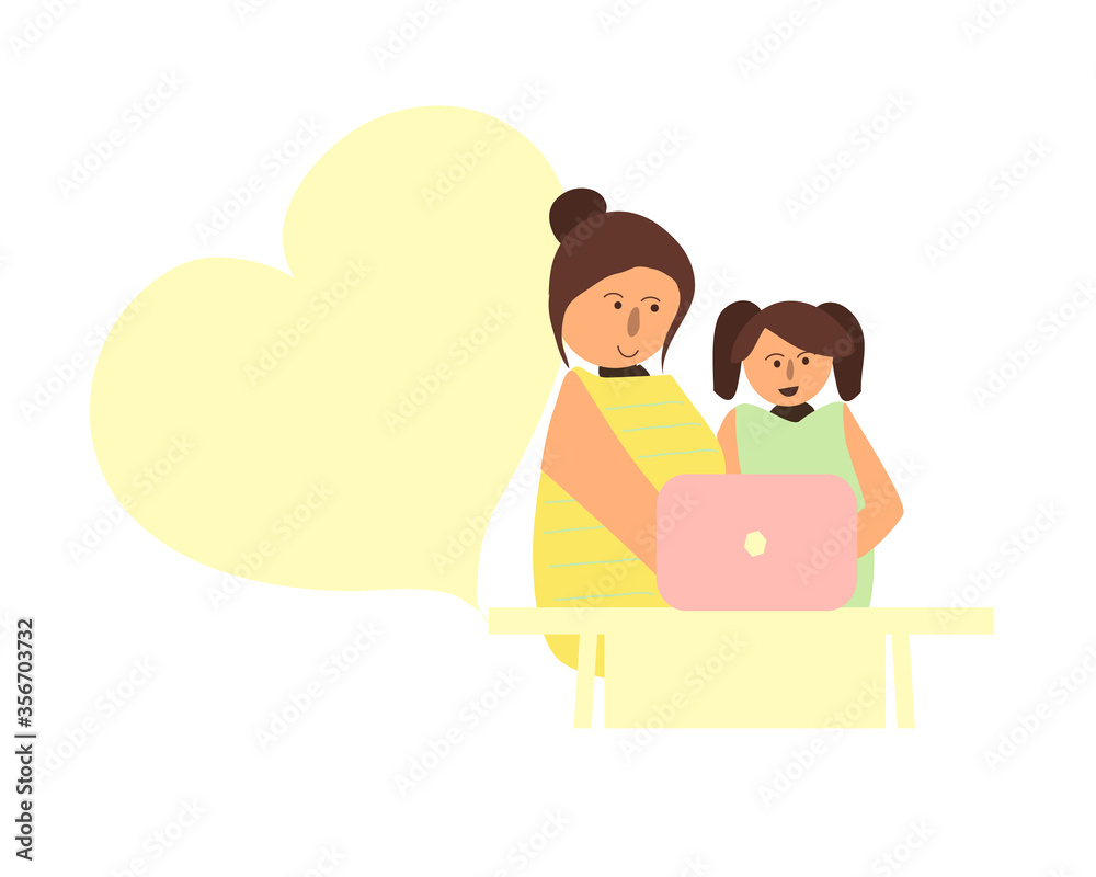 Mom accompany her daughter studying from home Mom accompany her daughter studying from home