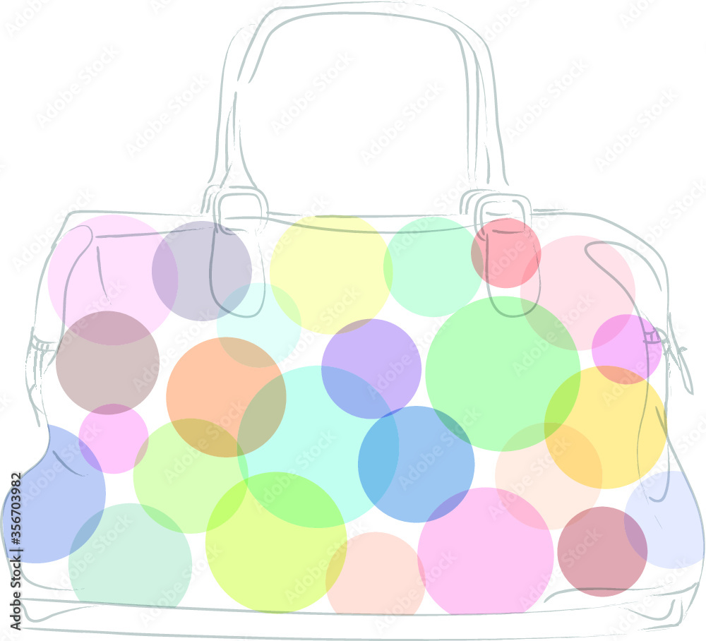 Handbag Illustration with colorful stuff concept, bokeh Handbag Illustration with colorful stuff concept, bokeh