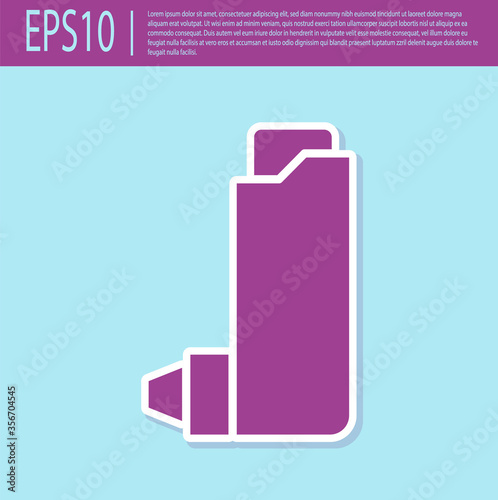 Retro purple Inhaler icon isolated on turquoise background. Breather for cough relief, inhalation, allergic patient. Vector Illustration.