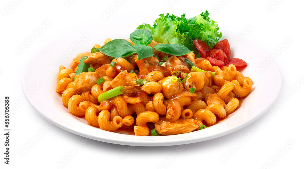 Chicken Macaroni with Tomato Sauce Served as Breakfast Chicken Macaroni with Tomato Sauce Served as Breakfast
