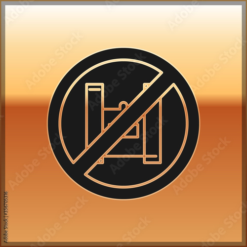 Black Say no to plastic bags poster icon isolated on gold background. Disposable cellophane and polythene package prohibition sign. Vector Illustration.
