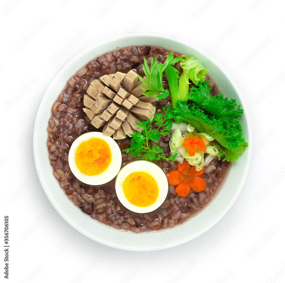 Rice Porridge Served Boiled Egg and Vietnames Saucesage Rice Porridge Served Boiled Egg and Vietnames Saucesage