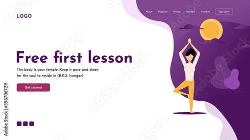 Yoga girl standing. Vector illustration of a abstract background for landing page, wallpaper, background, banner, advertising, web, business