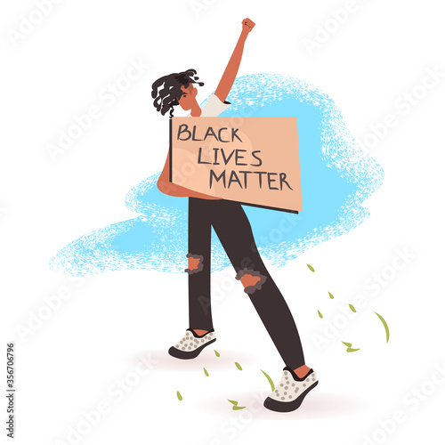 african american man holding black lives matter banner campaign against racial discrimination of dark skin color social problems of racism full length vector illustration