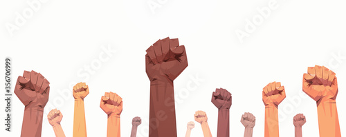 black lives matter raised up mix race fists awareness campaign against racial discrimination of dark skin color support for equal rights of black people horizontal vector illustration