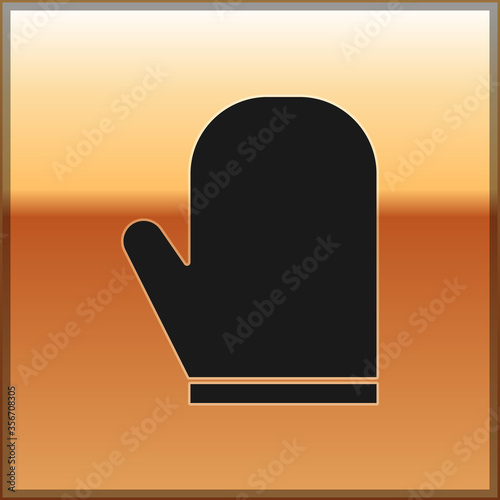 Black Oven glove icon isolated on gold background. Kitchen potholder sign. Cooking glove. Vector Illustration.