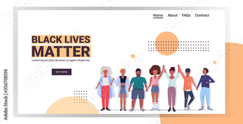 african american protesters holding hands black lives matter concept awareness campaign against racial discrimination support for equal rights of black people horizontal copy space vector illustration