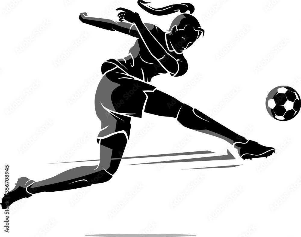 Super Kick Soccer Female Athlete Mid Air Action Stock Vector Adobe Stock
