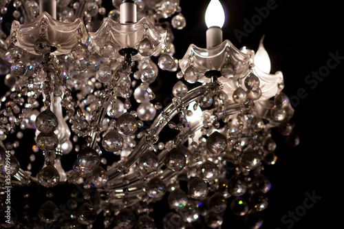 silver chandelier on black