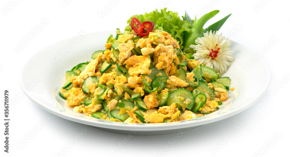 Stir Fried Egg with Cucumber Chiness and Thai Food Style Healthy dietfood Stir Fried Egg with Cucumber Chiness and Thai Food Style Healthy dietfood