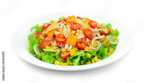 Chicken Salad with Mixed Vegetables Sprinkle Sesame Clear dipping Sauce Healthyfood