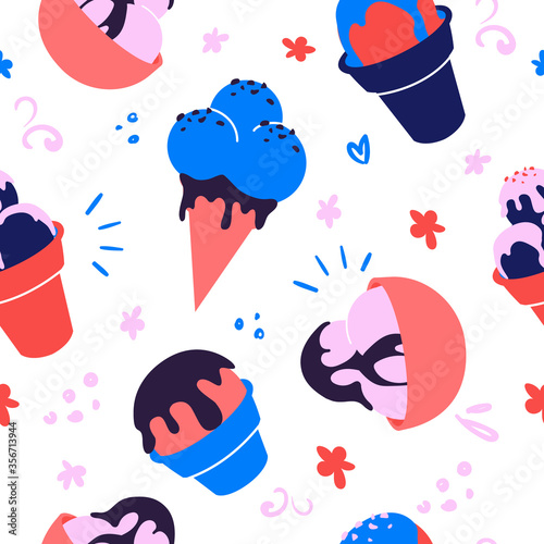 Bright ice creams vacation seamless pattern design