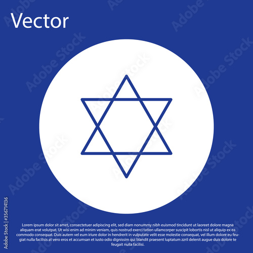 Blue line Star of David icon isolated on blue background. Jewish religion symbol. Symbol of Israel. White circle button. Vector Illustration.