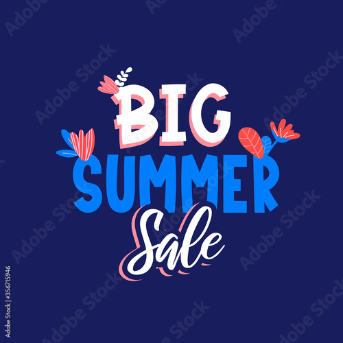 Big summer sale ad text on blue.