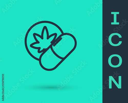 Black line Herbal ecstasy tablets icon isolated on green background. Vector Illustration.