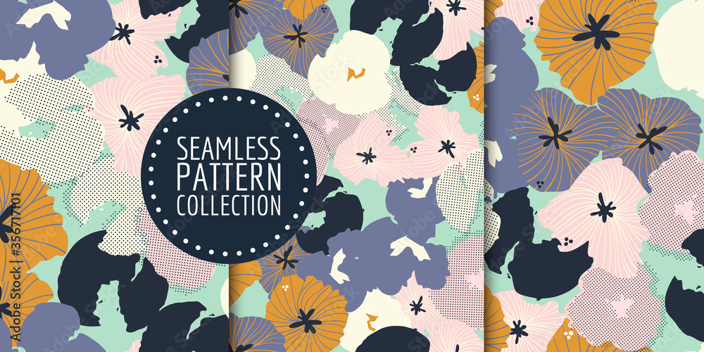Fototapeta Floral seamless pattern collection. Vector design for paper, fabric, interior decor and cover