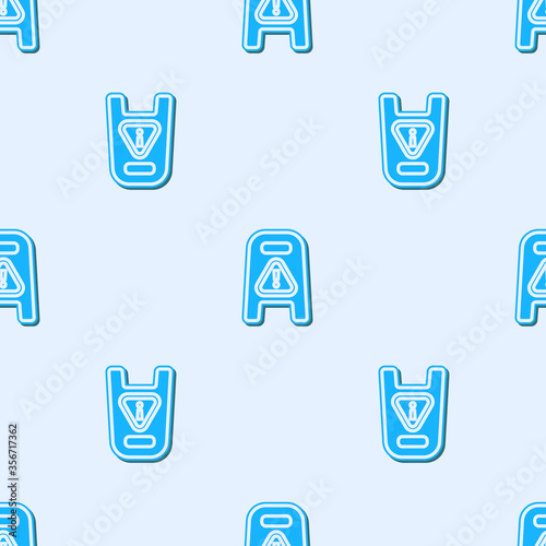 Blue line Wet floor and cleaning in progress icon isolated seamless pattern on grey background. Cleaning service concept. Vector Illustration.