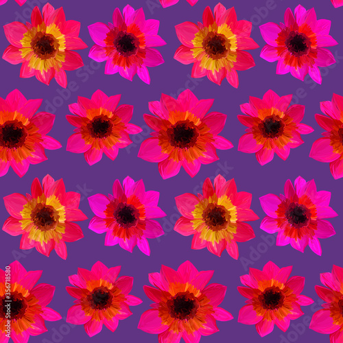 Seamless pattern of asters on purple background. Seamless floral pattern of gouache paints. Beautiful original pattern for design and decoration