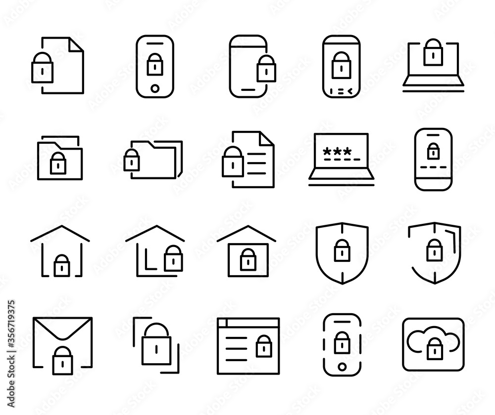 Protect and Security Set of Outline Vector Icon Protect and Security Set of Outline Vector Icon