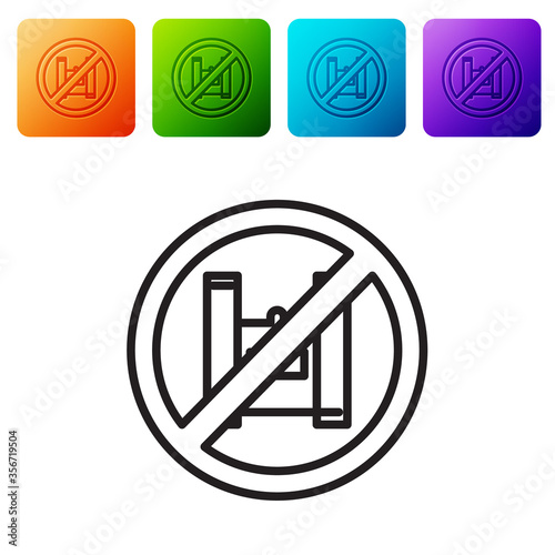 Black line Say no to plastic bags poster icon isolated on white background. Disposable cellophane and polythene package prohibition sign. Set icons in color square buttons. Vector Illustration.