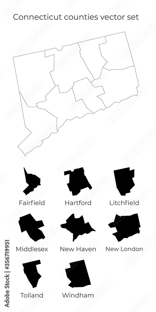 Connecticut map with shapes of regions. Blank vector map of the Us ...