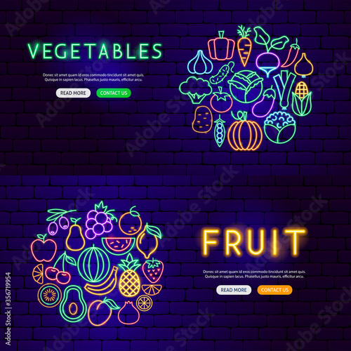 Fruit Vegetable Neon Banners