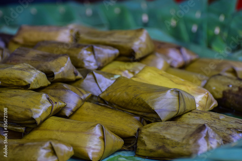 Snack food  dessert rice  banana leaf wrapped