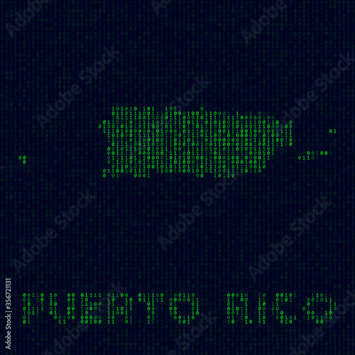 Digital Puerto Rico logo. Country symbol in hacker style. Binary code map of Puerto Rico with country name. Amazing vector illustration.