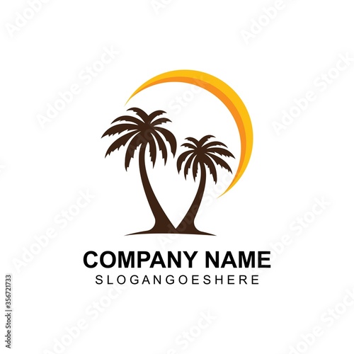 Coconut tree summer logo template vector illustration