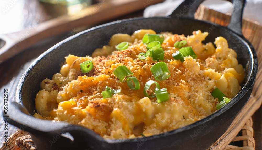 macaroni and cheese baked in cast iron skillet macaroni and cheese baked in cast iron skillet