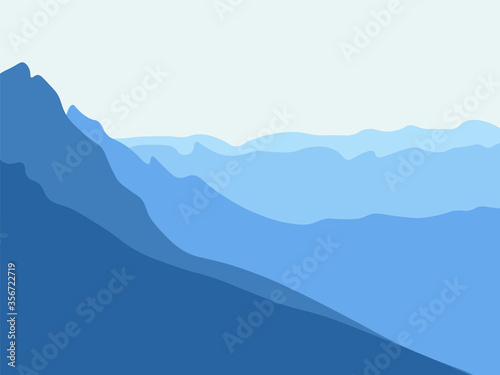 Simple blue mountain background. Silhouette of mountains, minimalist style. Vector Illustration.