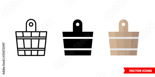 Sauna bucket icon of 3 types. Isolated vector sign symbol.