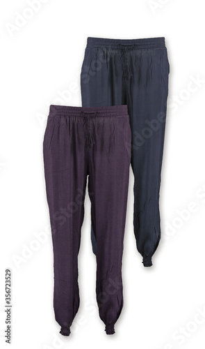 Paar dark harem pants. High cut harem pants. Two kinds. Isolated image on a white background. 