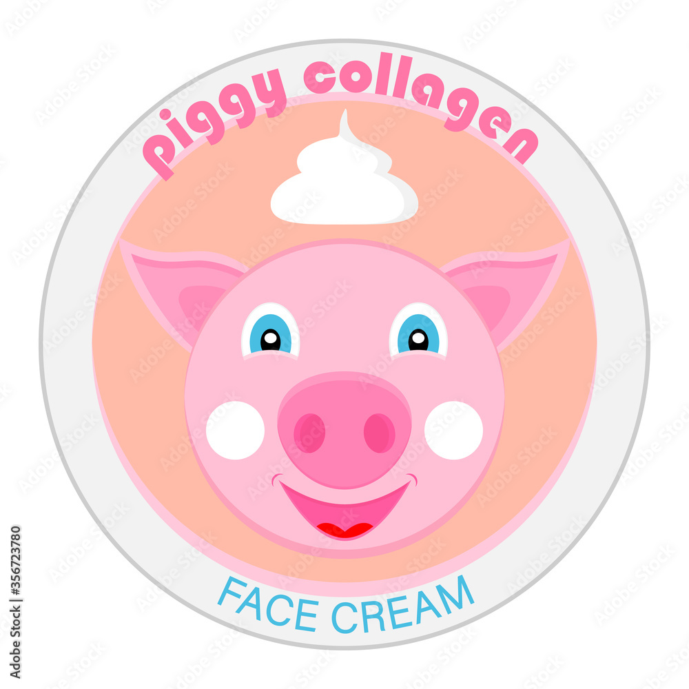 Fototapeta premium Piggy collagen. Template design for label cosmetic cream or mask for face. Vector illustration.