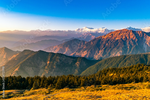 View enroute to Tungnath-Chandrashila hiking trail in Chopta, Uttarakhand, India photo