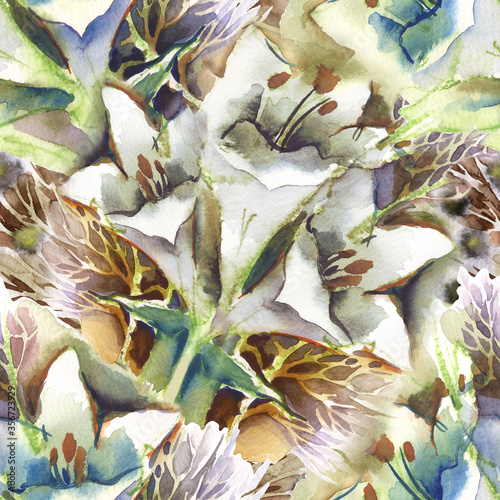 Amaryllis Seamless Pattern. Watercolor Floral Background.